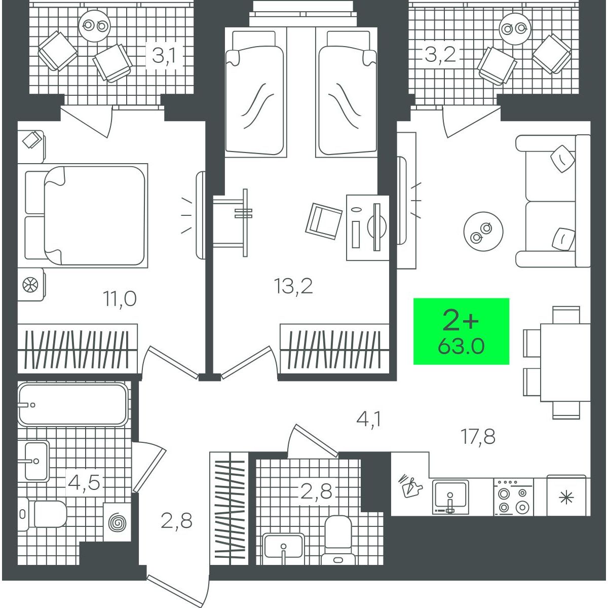 Планировка 2-комн.