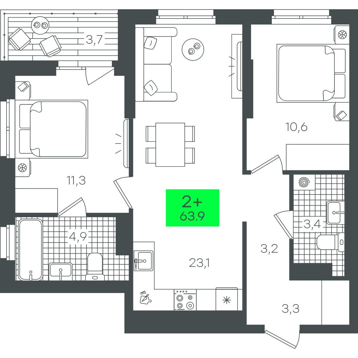 Планировка 2-комн.
