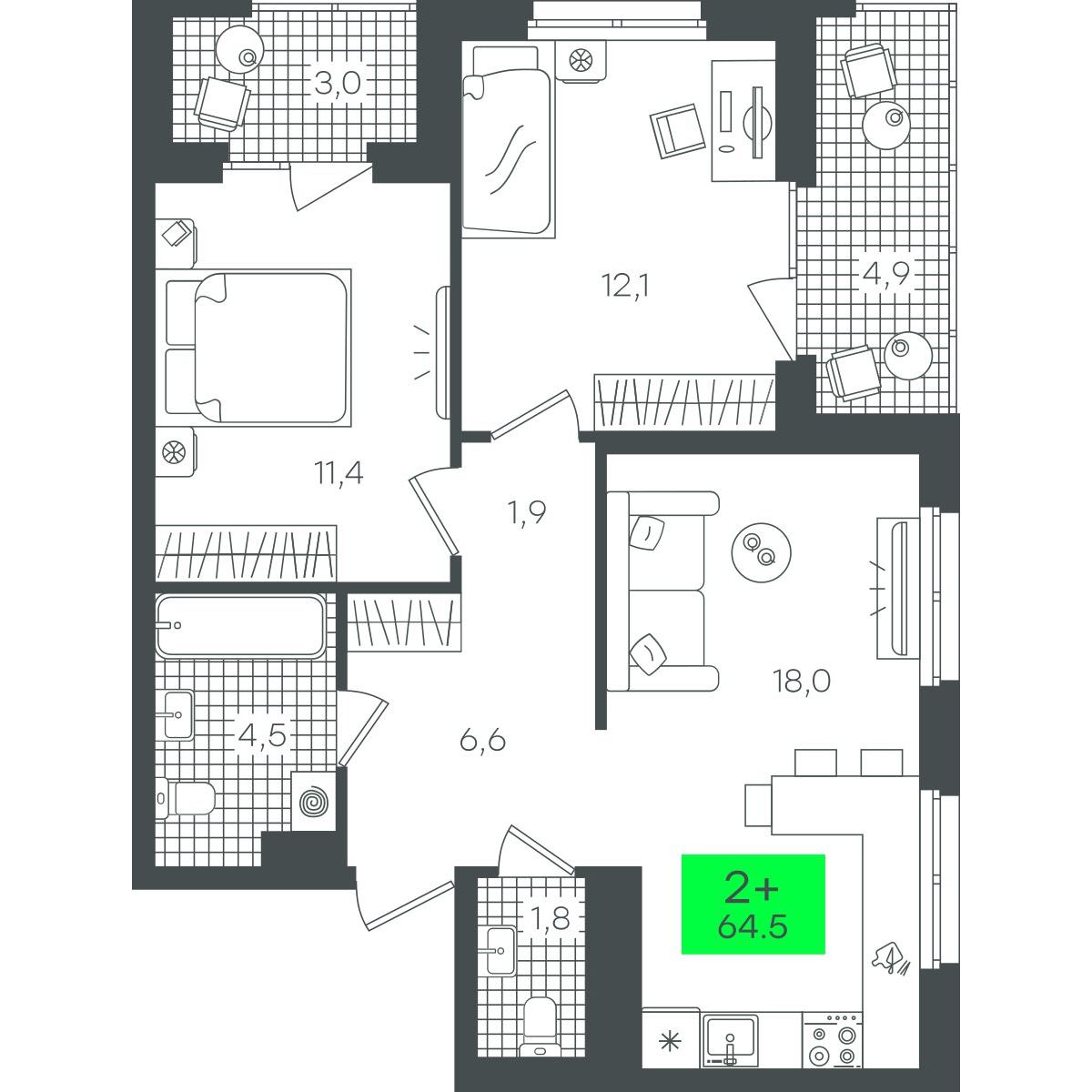 Планировка 2-комн.
