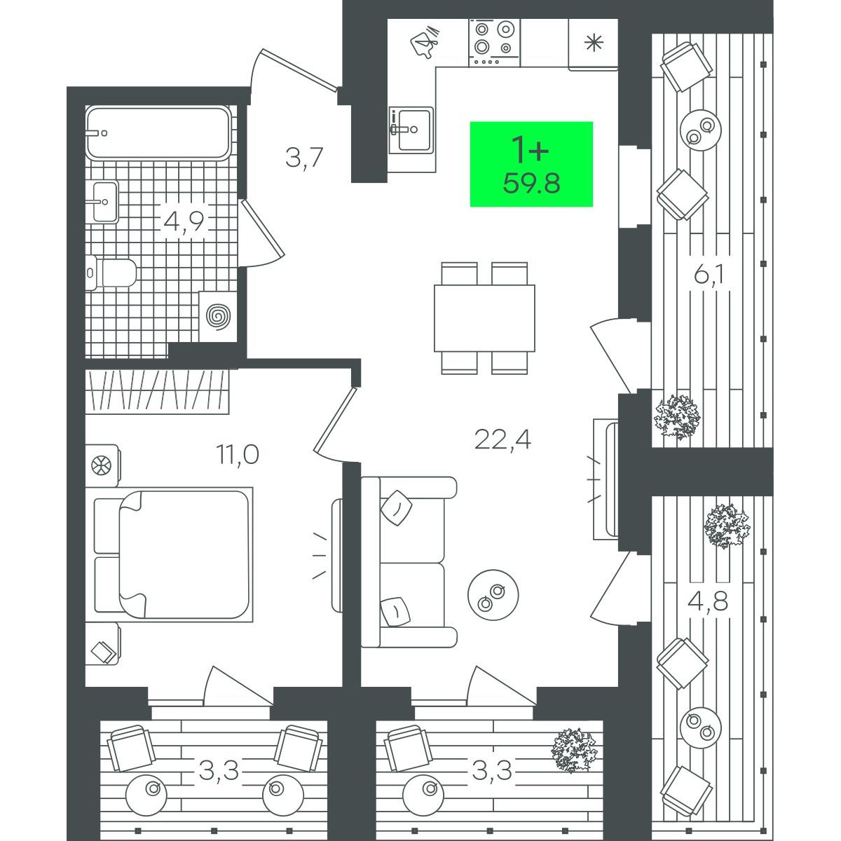 Планировка 1-комн.
