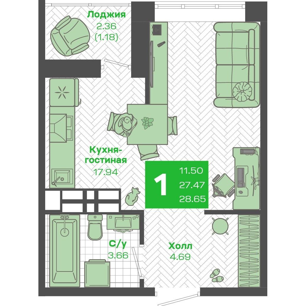 Студия 27.47 м²