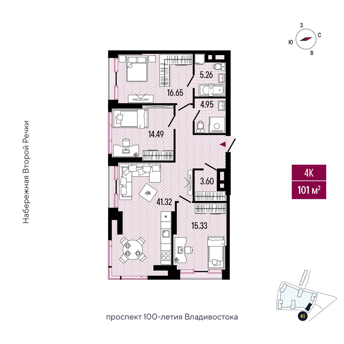 1-комнатная, 99.06 м², № 203 в Stark (Старк)