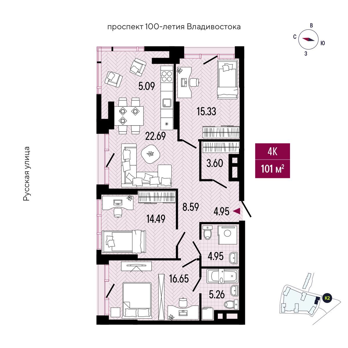 4-комнатная, 99.06 м², № 203 в Stark (Старк)