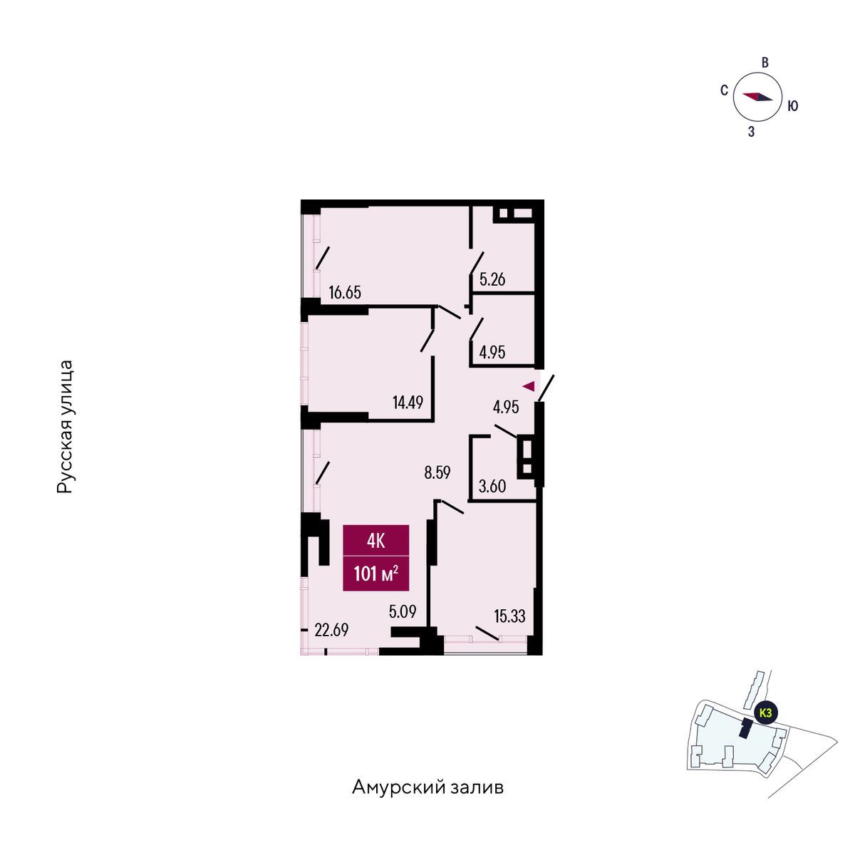 4-комнатная, 101.6 м², № 303 в Stark (Старк)