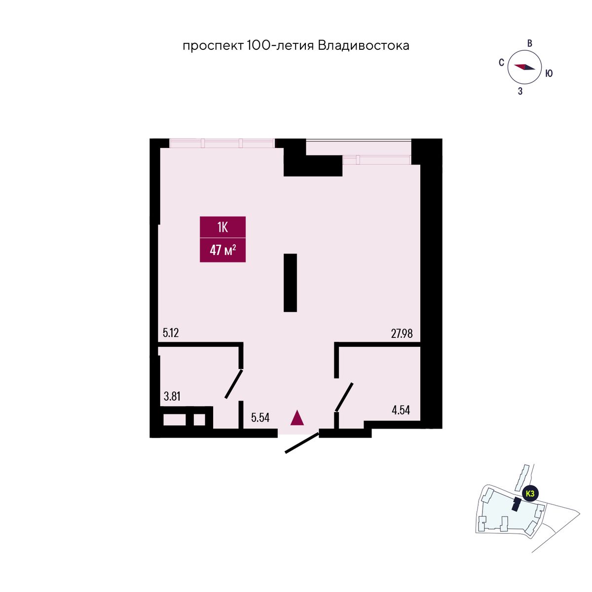 1-комнатная, 46.89 м², № 406 в Stark (Старк)