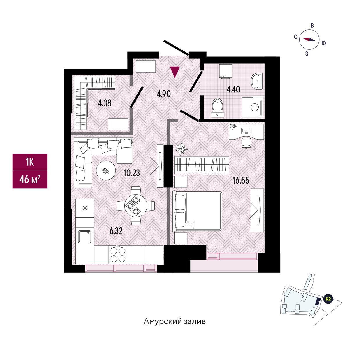 1-комнатная, 47.64 м², № 2801 в Stark (Старк)