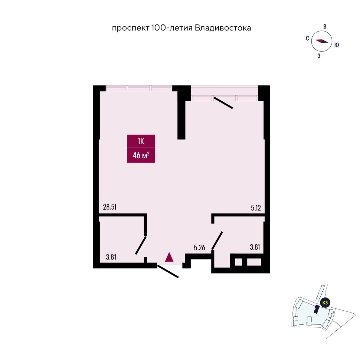 1-комнатная, 46.09 м², № 2205 в Stark (Старк)