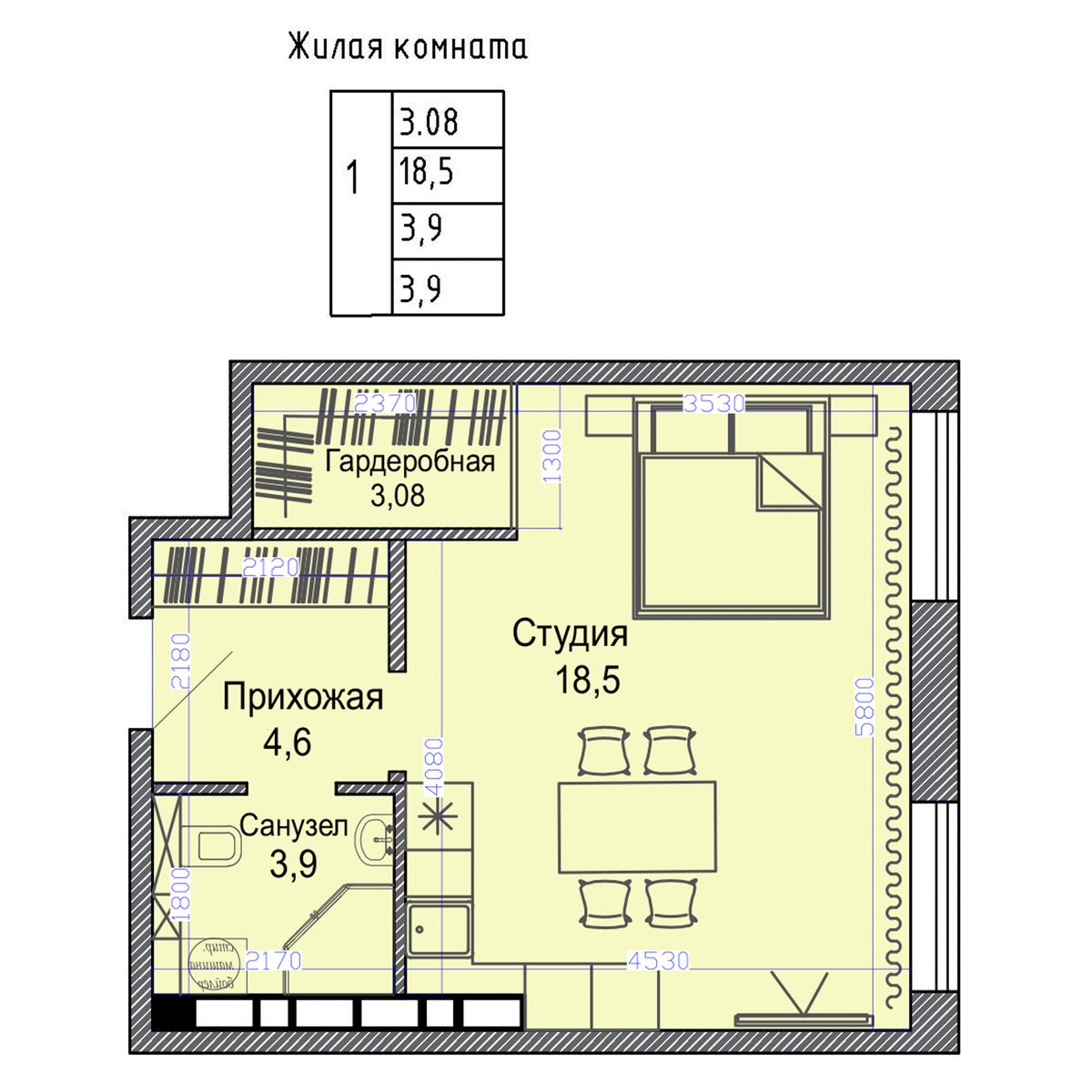 1-комнатная, 36.8 м², № 380 в Малахит
