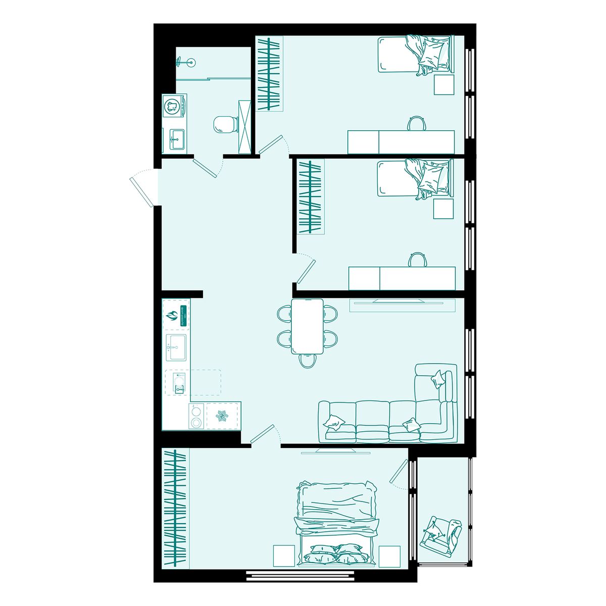 3-комнатная, 77.2 м², № 373 в Малахит