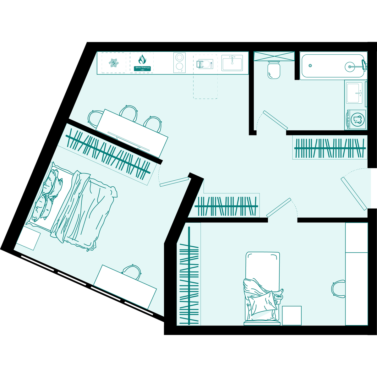 1-комнатная, 44 м², № 377 в Малахит