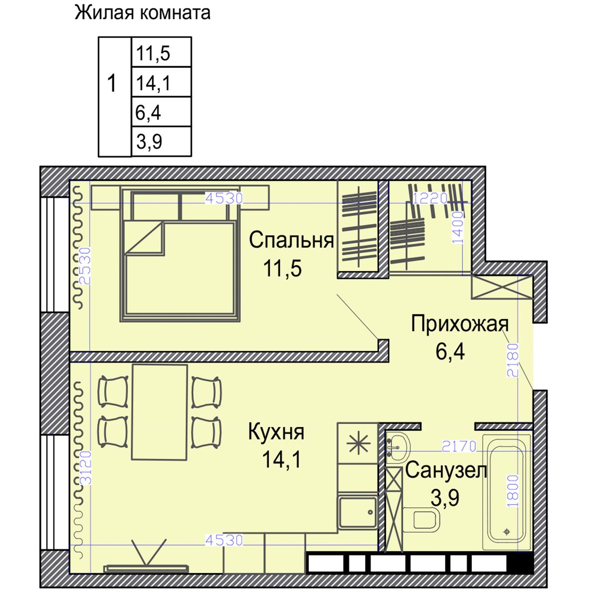1-комнатная, 36.8 м², № 291 в Малахит