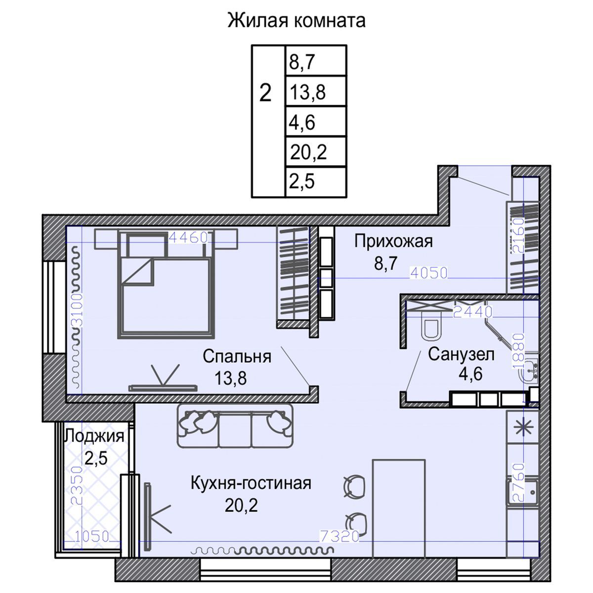 2-комнатная, 50.6 м², № 196 в Малахит