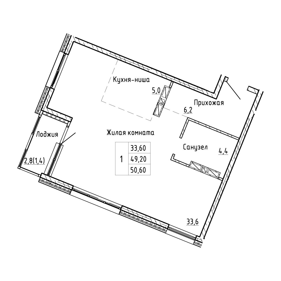 2-комнатная, 50.6 м², № 196 в Малахит