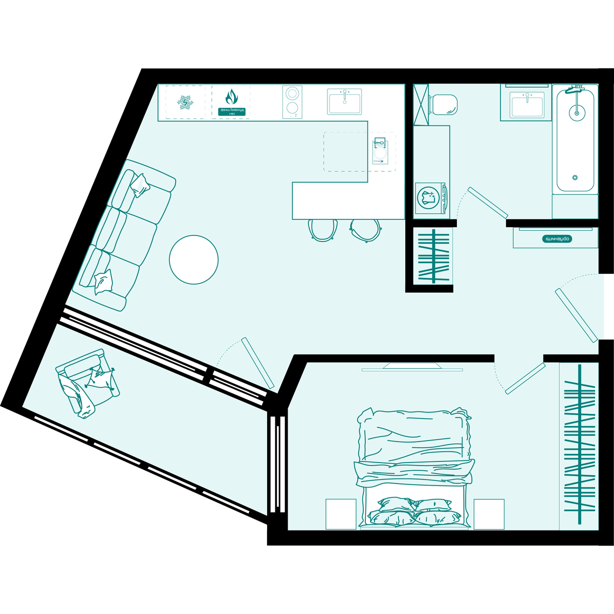 1-комнатная, 44 м², № 377 в Малахит
