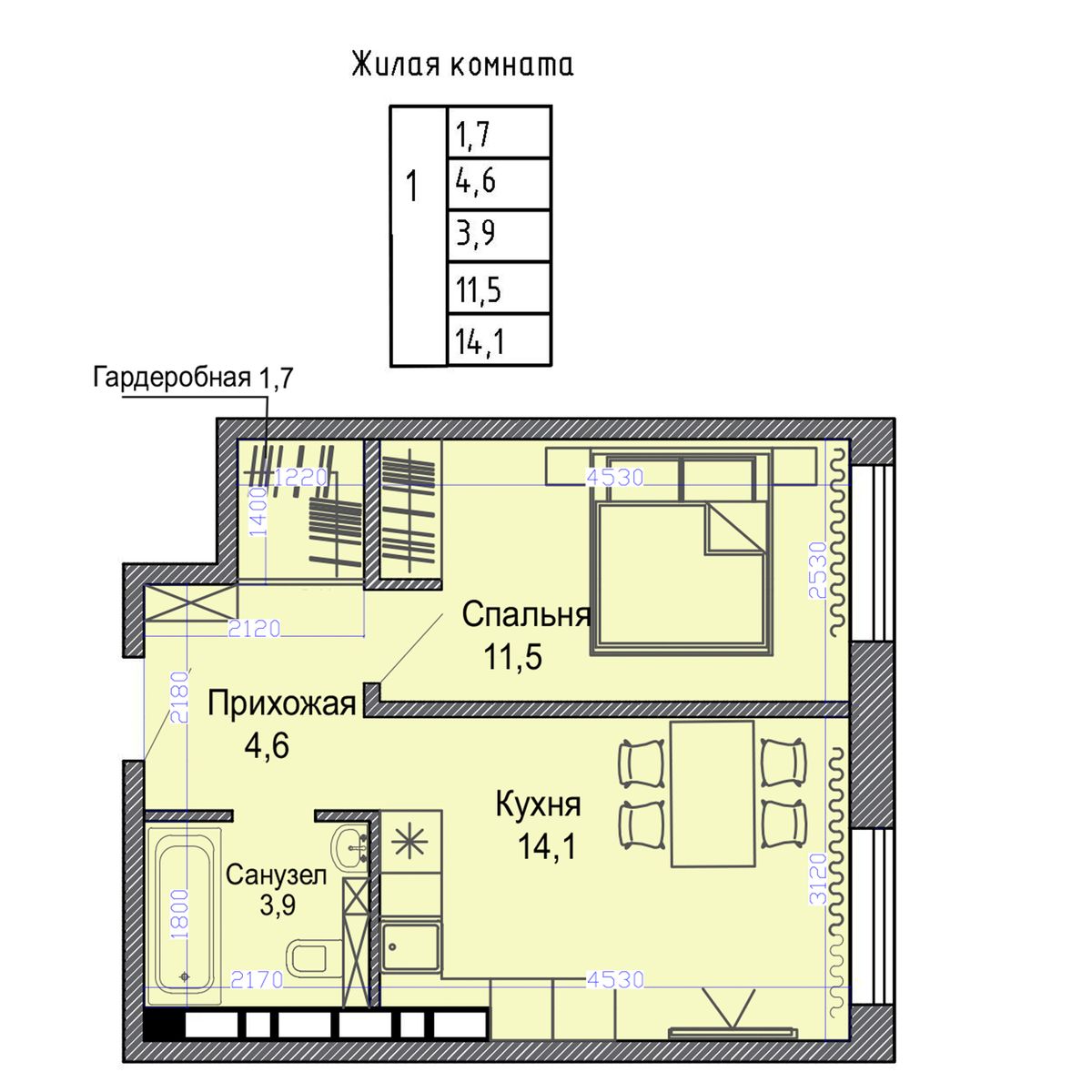 1-комнатная, 36.8 м², № 380 в Малахит