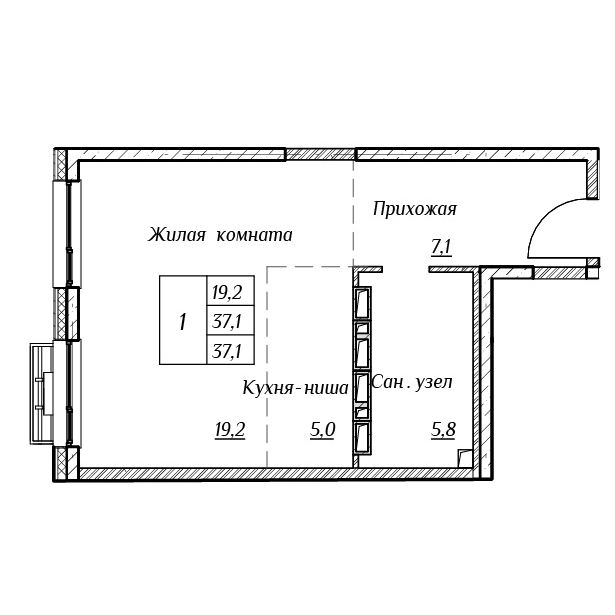 2-комнатная, 37.1 м², № 266 в Нефрит