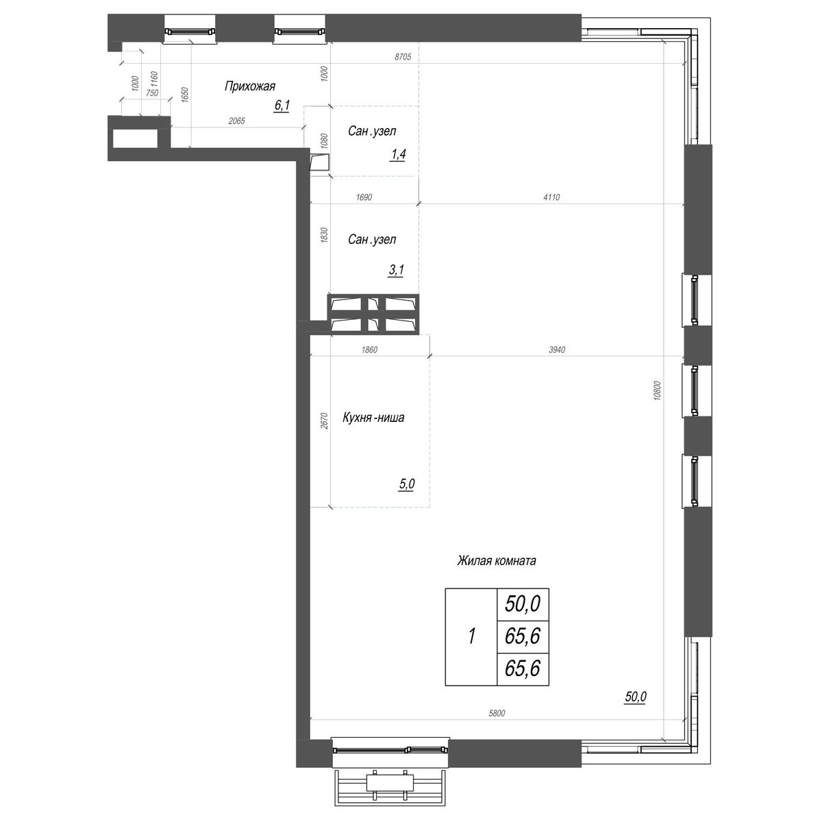 3-комнатная, 65.6 м², № 353 в Нефрит