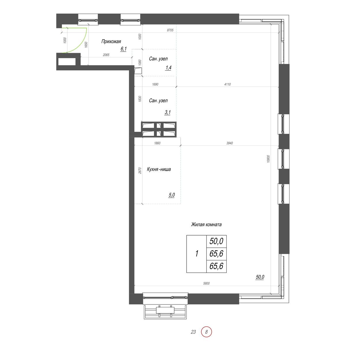 3-комнатная, 65.6 м², № 402 в Нефрит
