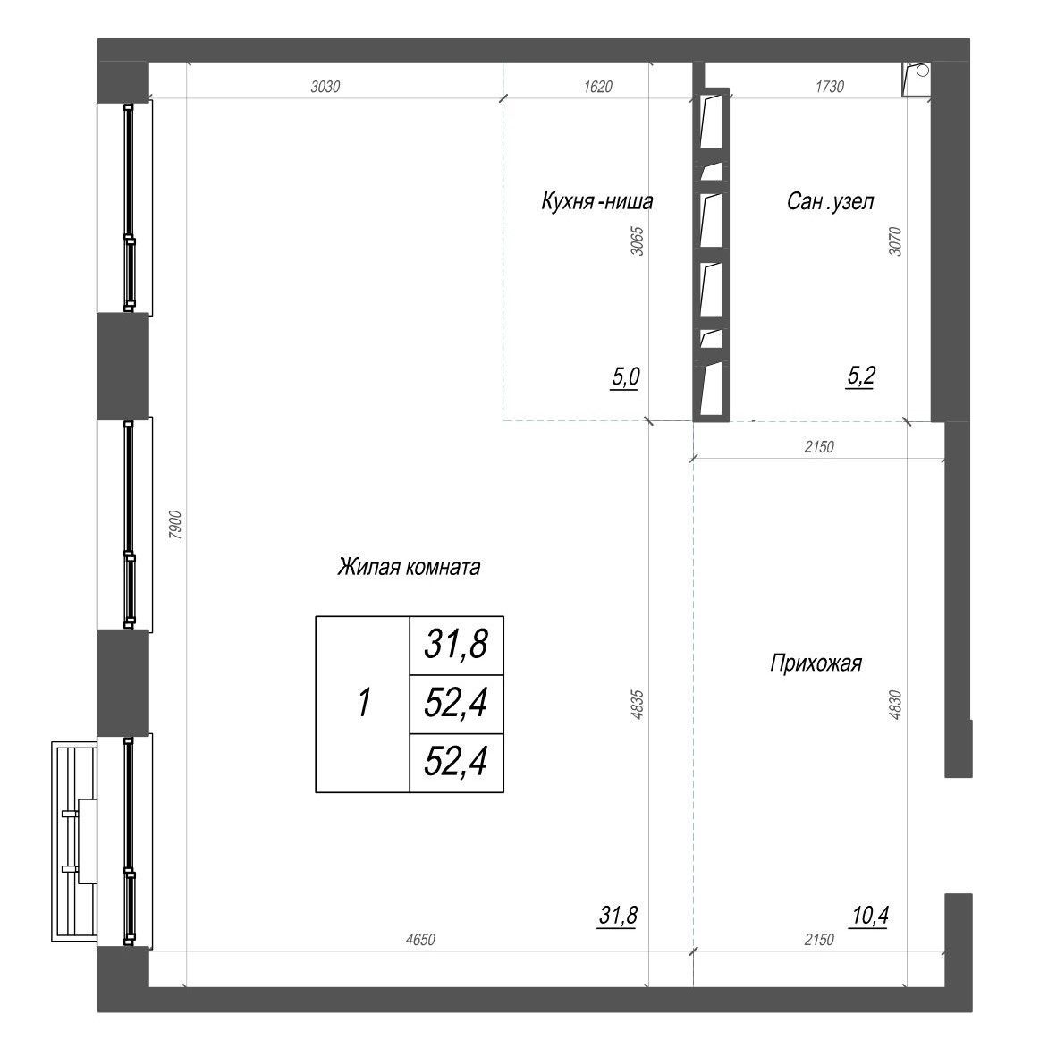 2-комнатная, 52.4 м², № 248 в Нефрит
