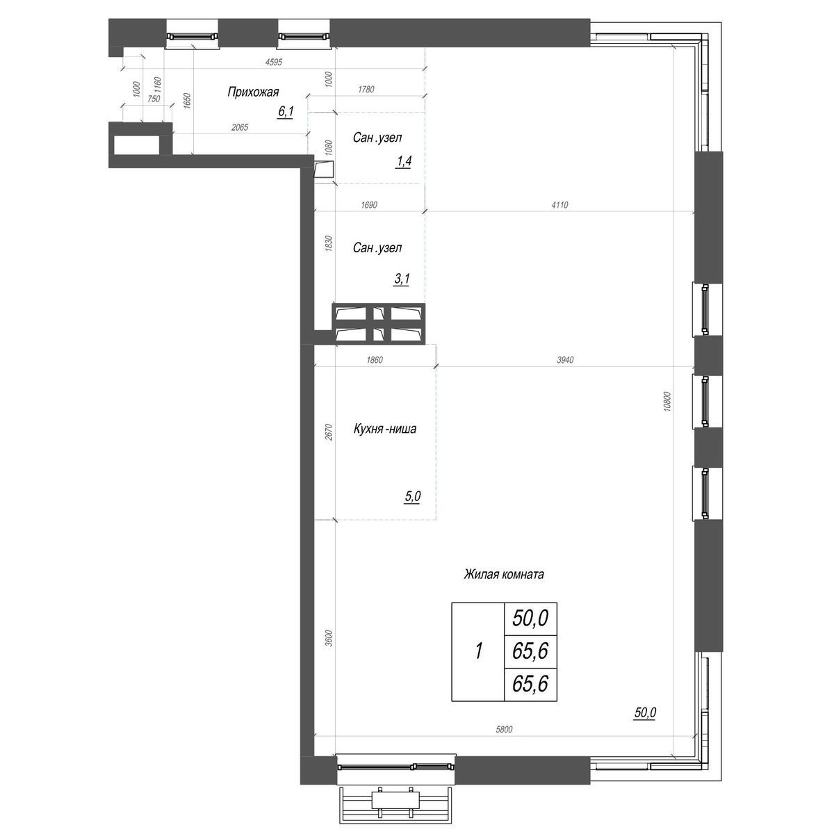 3-комнатная, 65.6 м², № 318 в Нефрит