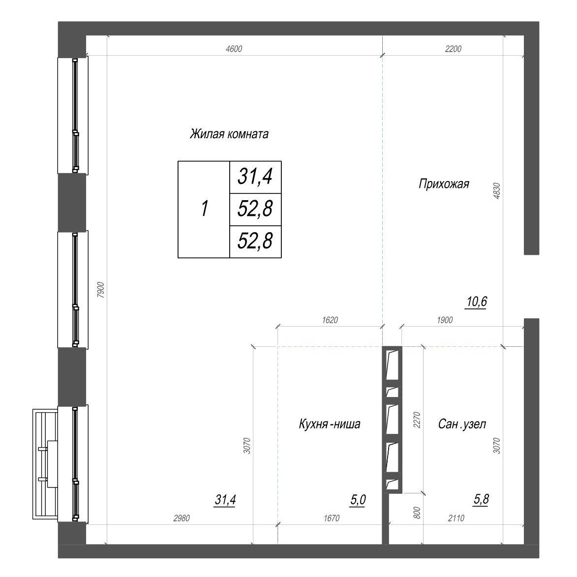 2-комнатная, 52.8 м², № 249 в Нефрит