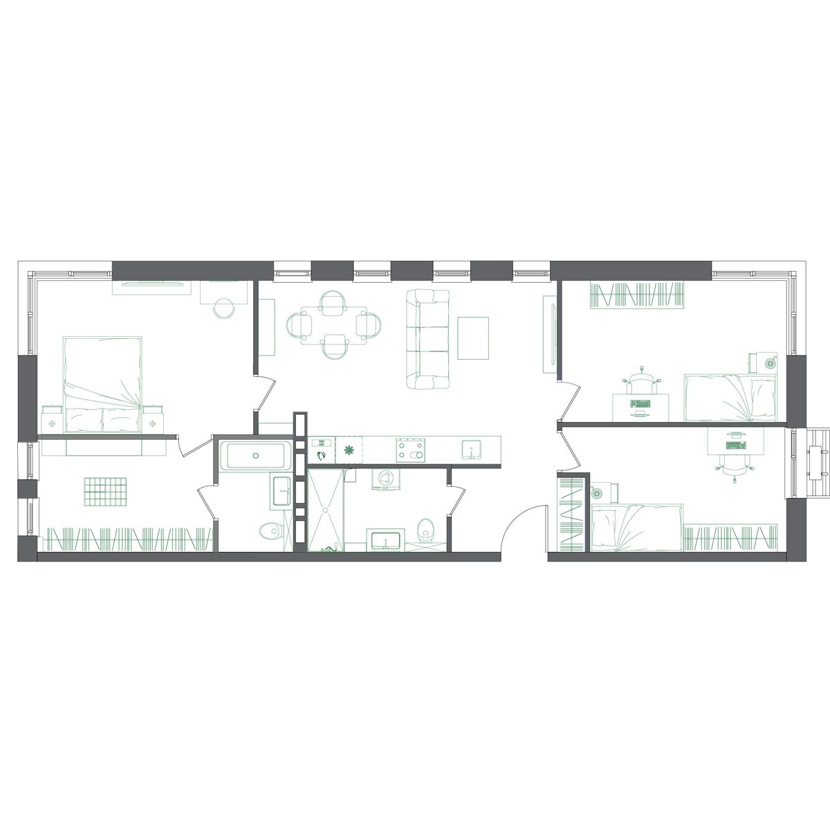 3-комнатная, 91.4 м², № 283 в Нефрит