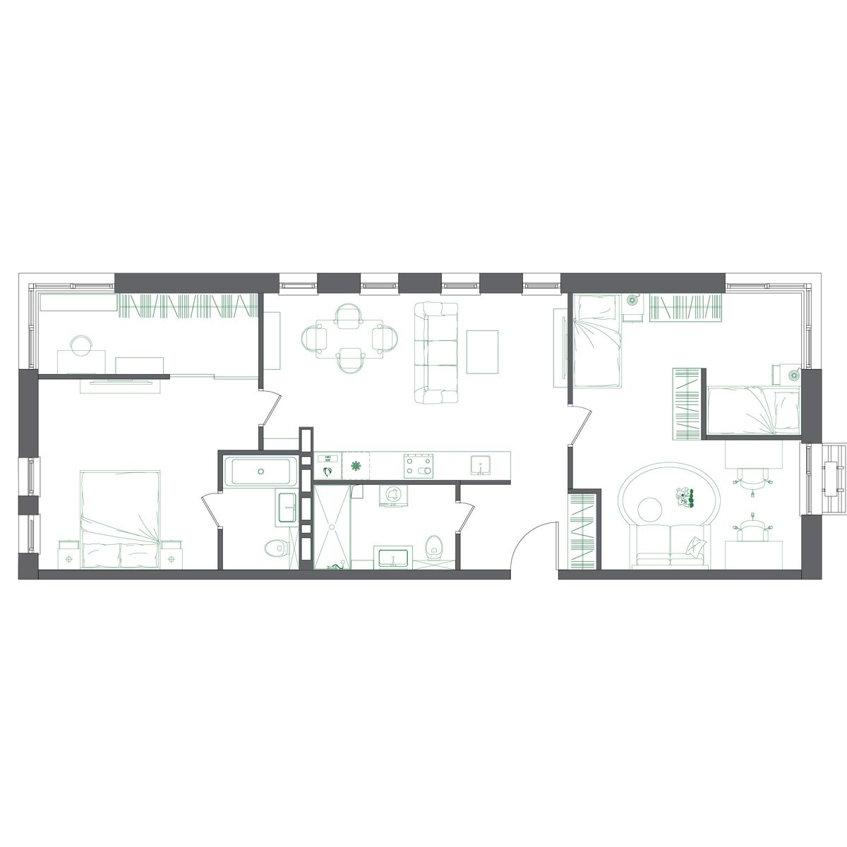 3-комнатная, 91.4 м², № 283 в Нефрит