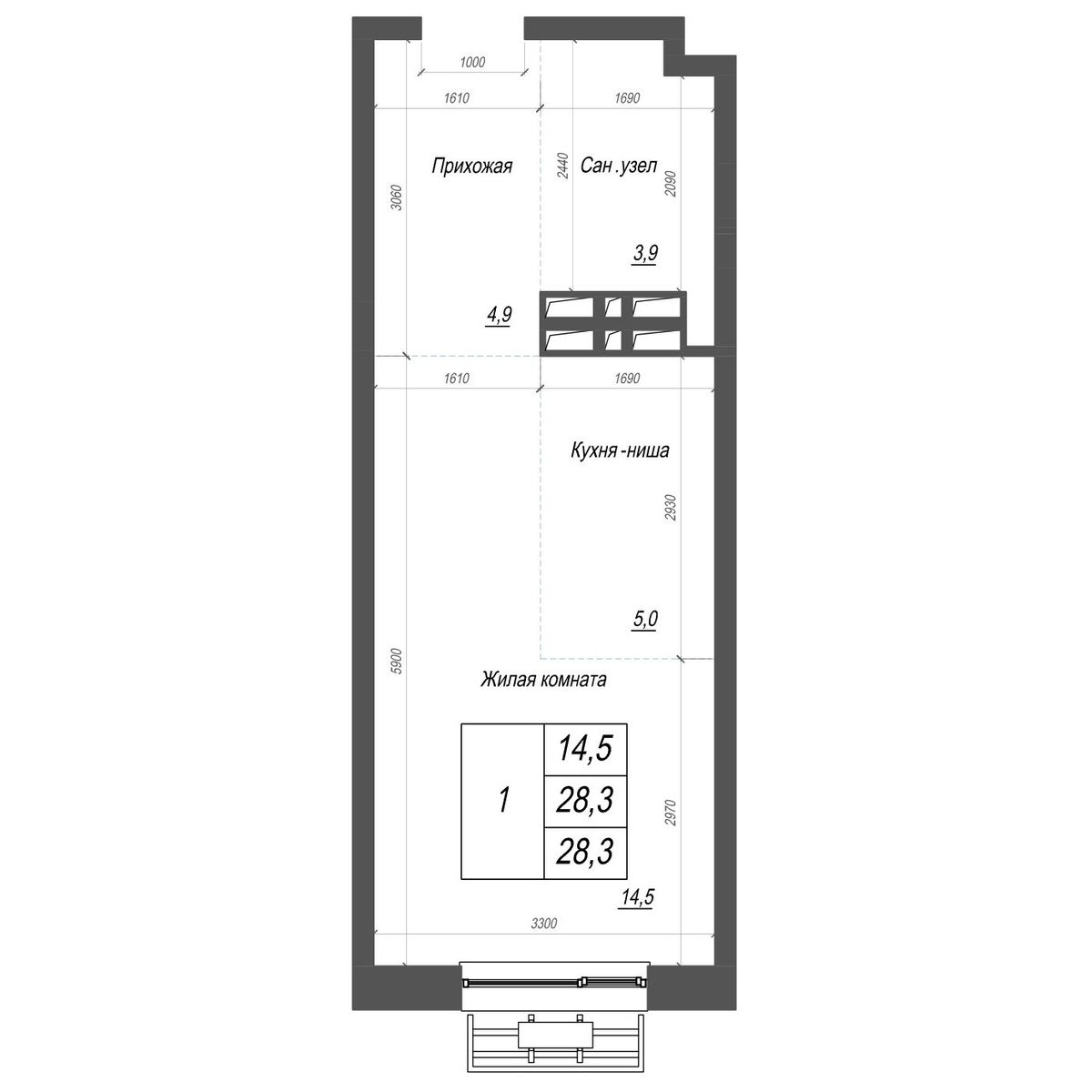 1-комнатная, 28.2 м², № 276 в Нефрит