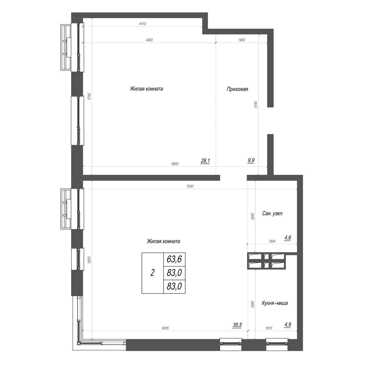 3-комнатная, 83 м², № 323 в Нефрит