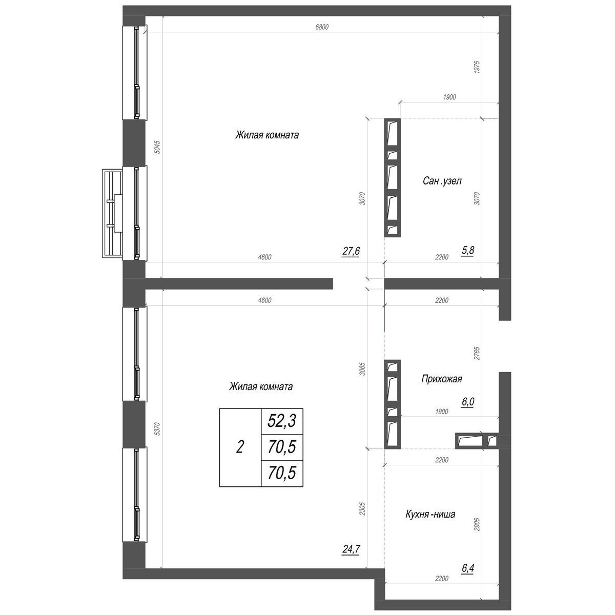 3-комнатная, 70.5 м², № 304 в Нефрит
