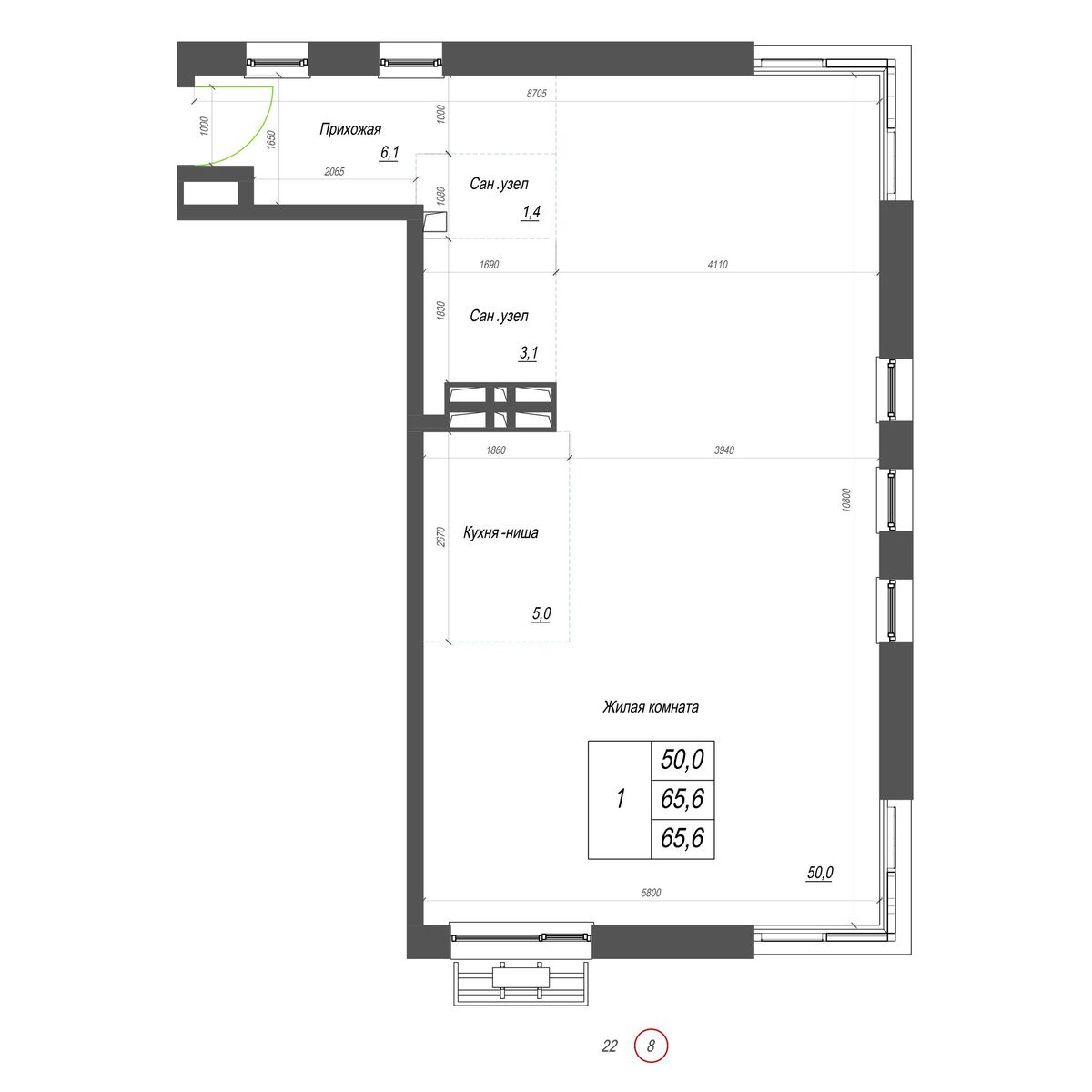 3-комнатная, 65.6 м², № 394 в Нефрит