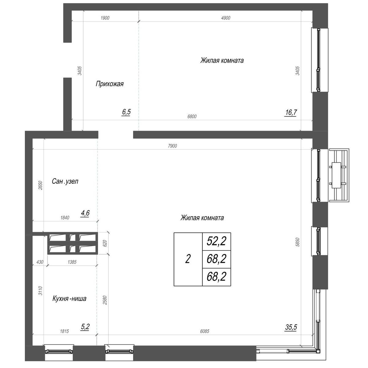 4-комнатная, 68.2 м², № 359 в Нефрит