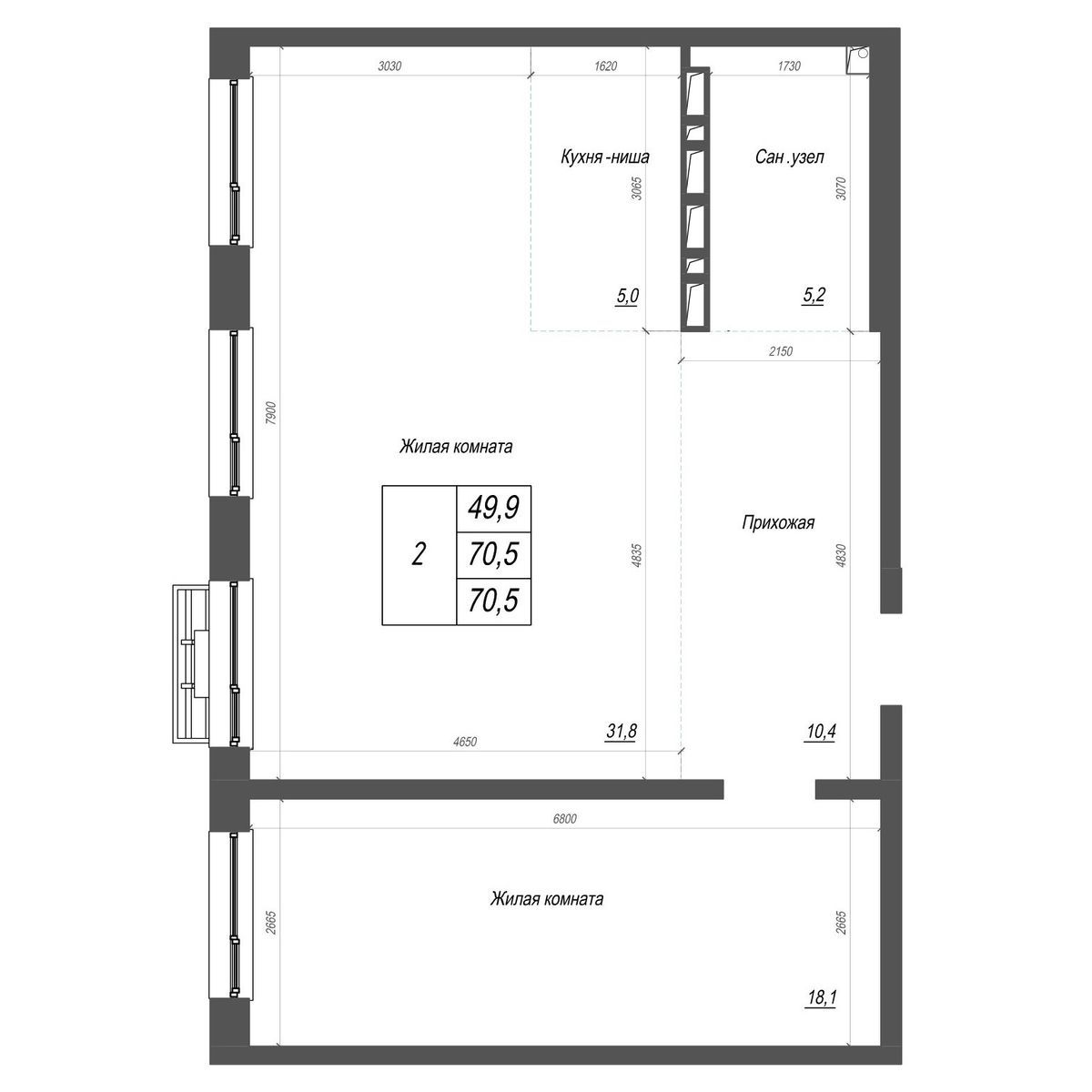 3-комнатная, 70.5 м², № 303 в Нефрит
