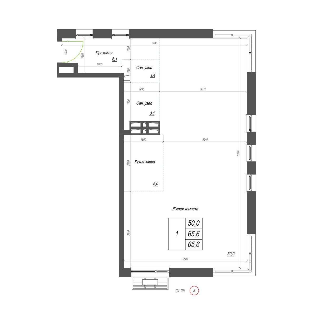 3-комнатная, 65.6 м², № 419 в Нефрит