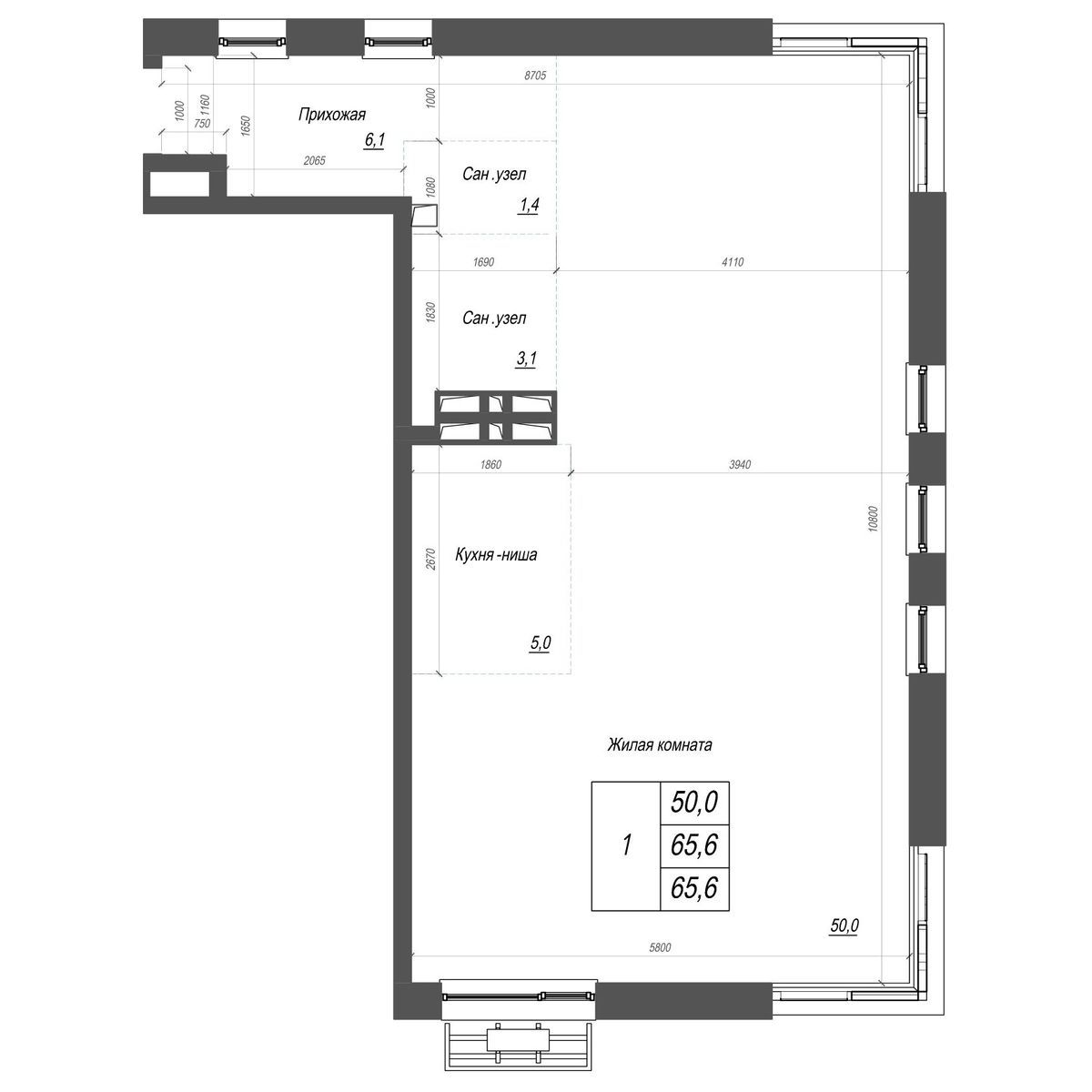 3-комнатная, 65.6 м², № 370 в Нефрит