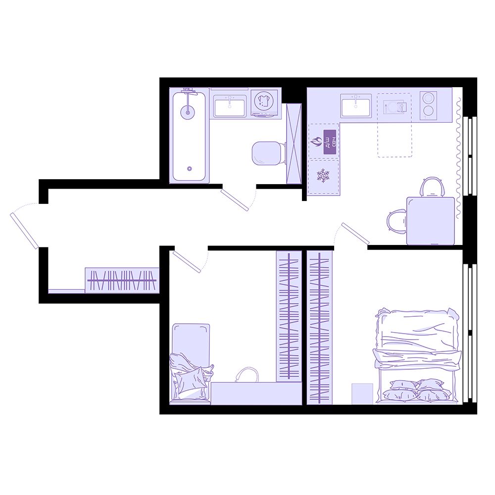1-комнатная, 44.2 м², № 24 в Агат