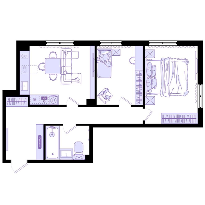 3-комнатная, 56.7 м², № 18 в Агат