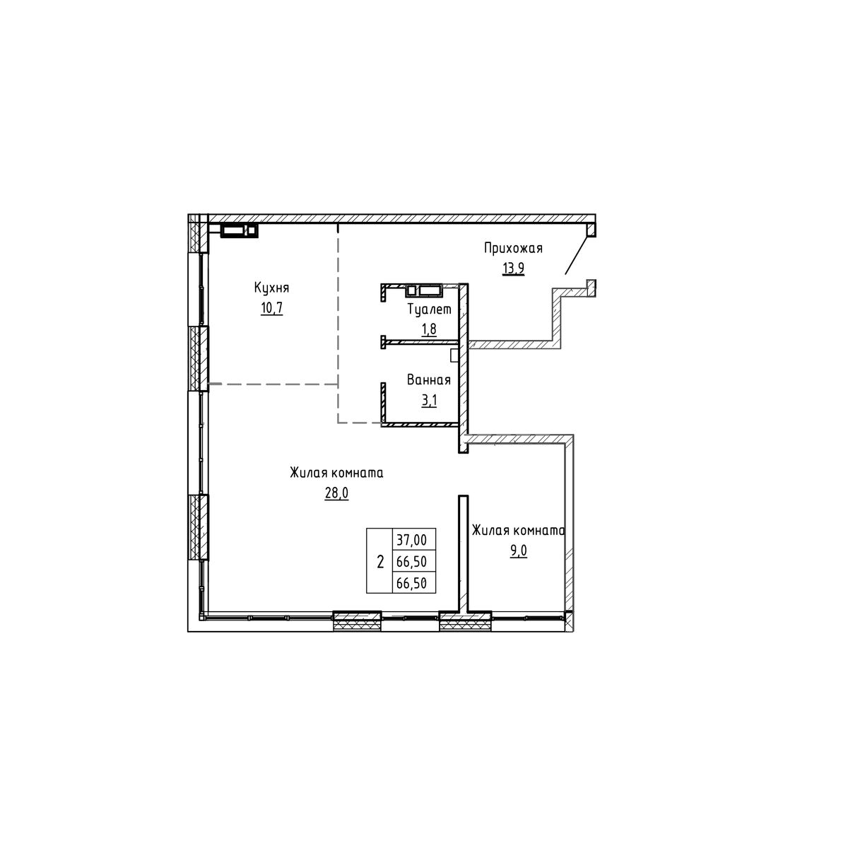 3-комнатная, 66.5 м², № 111 в Агат