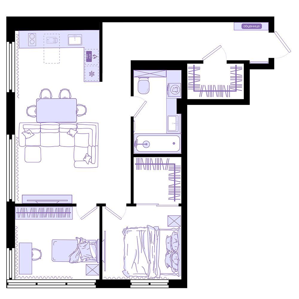 3-комнатная, 57.8 м², № 48 в Агат