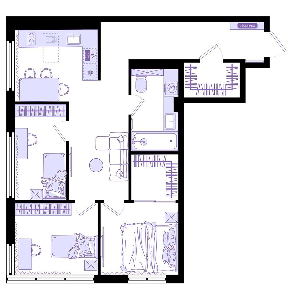 3-комнатная, 57.8 м², № 48 в Агат