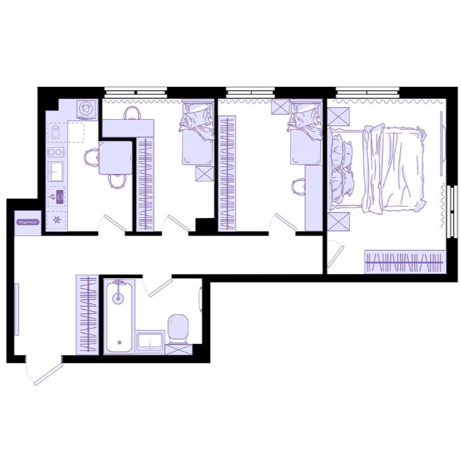 3-комнатная, 56.7 м², № 18 в Агат