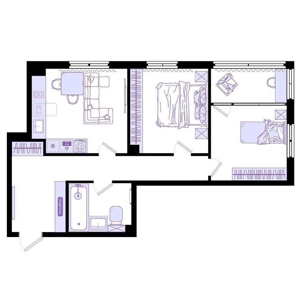 2-комнатная, 56.1 м², № 53 в Агат