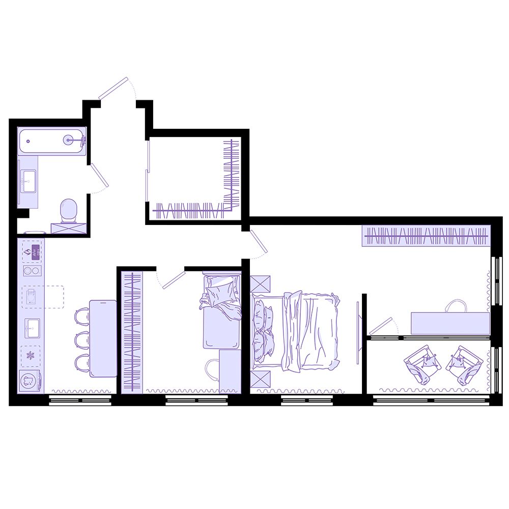 3-комнатная, 64.3 м², № 121 в Агат