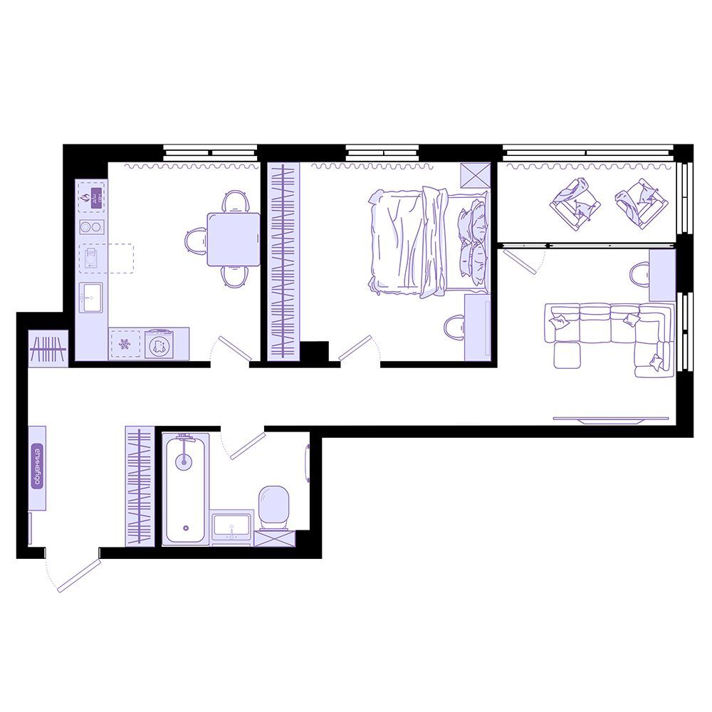 2-комнатная, 56.1 м², № 53 в Агат
