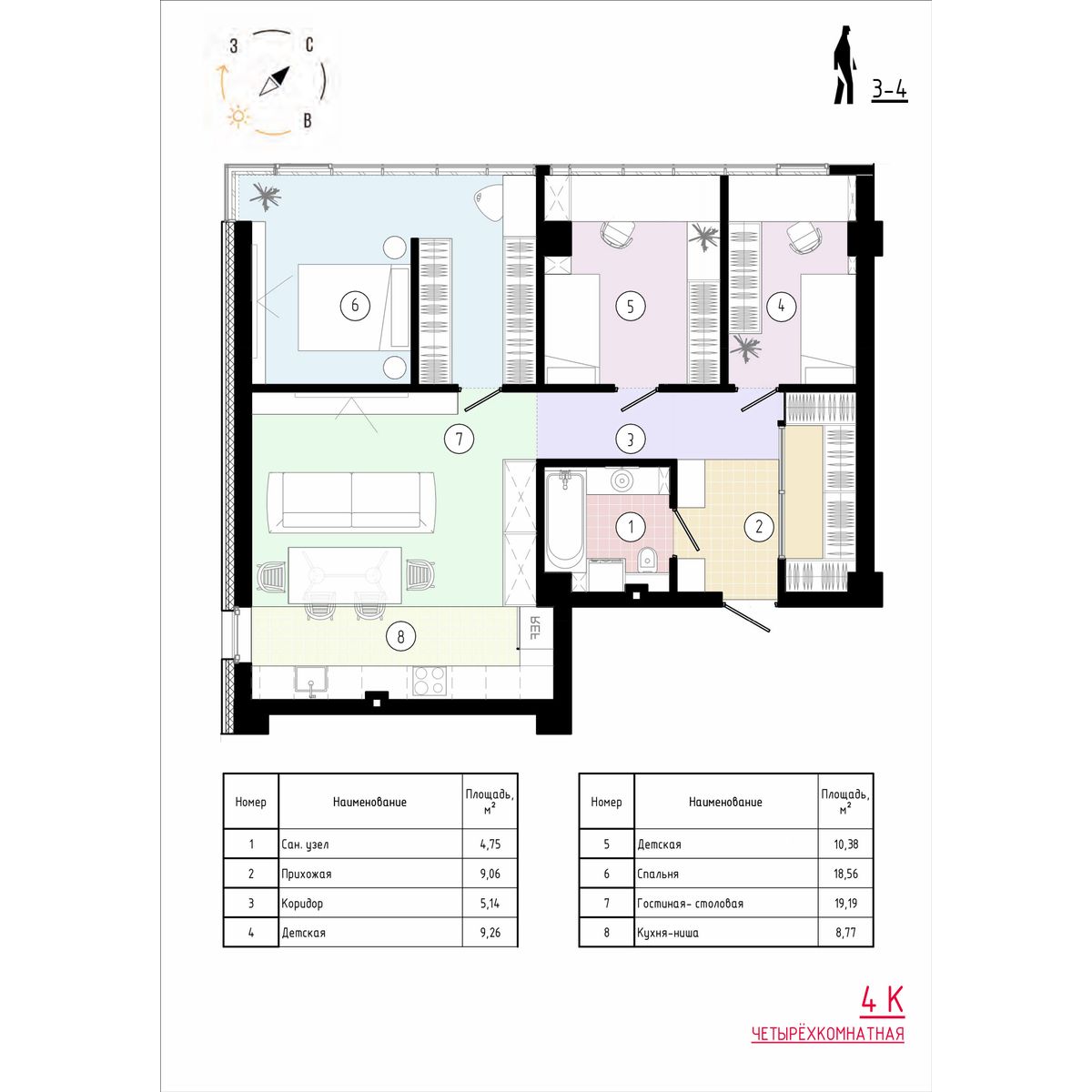 4 комн., 87.9 м²