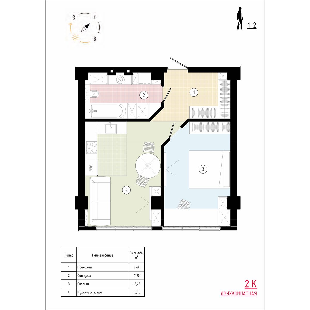 2 комн., 50.1 м²