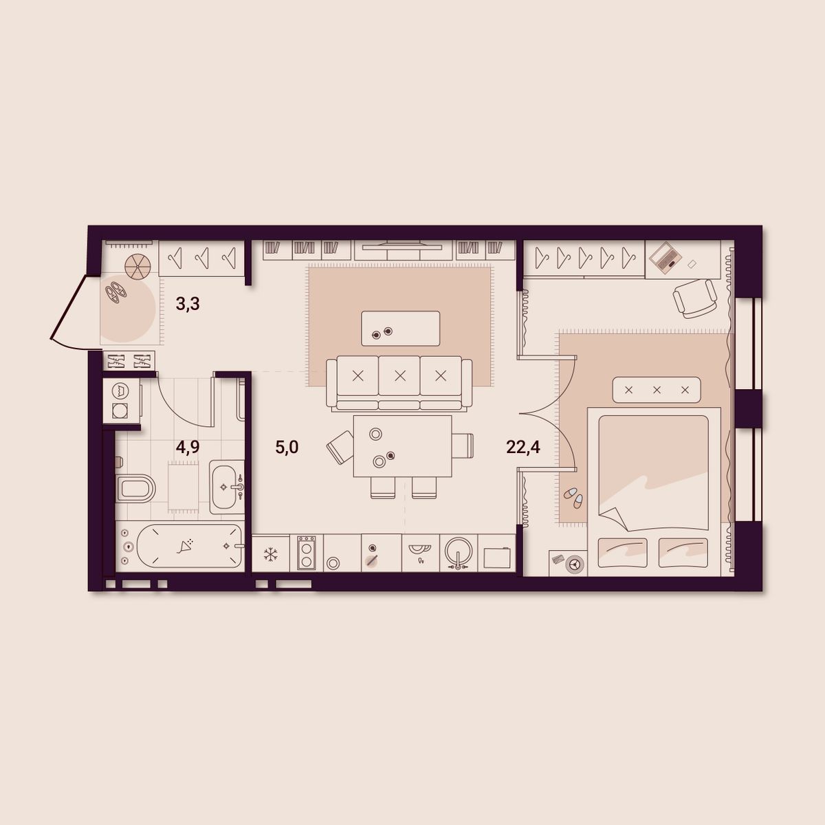 1-комнатная, 35.76 м², № 610 в Шоколад
