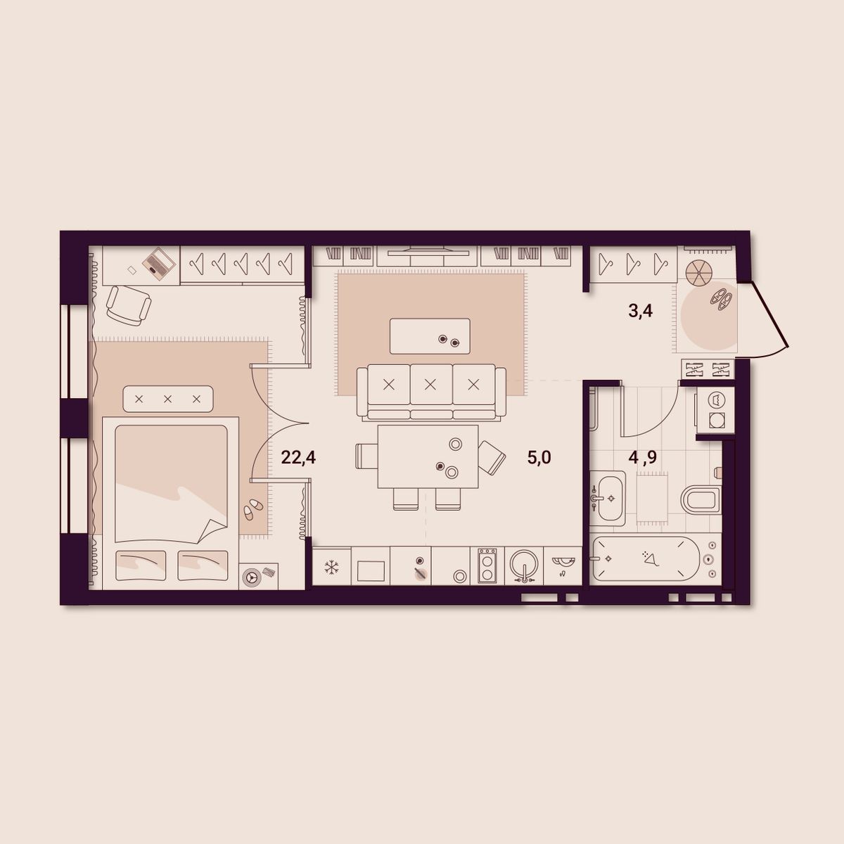 1-комнатная, 35.76 м², № 303 в Шоколад