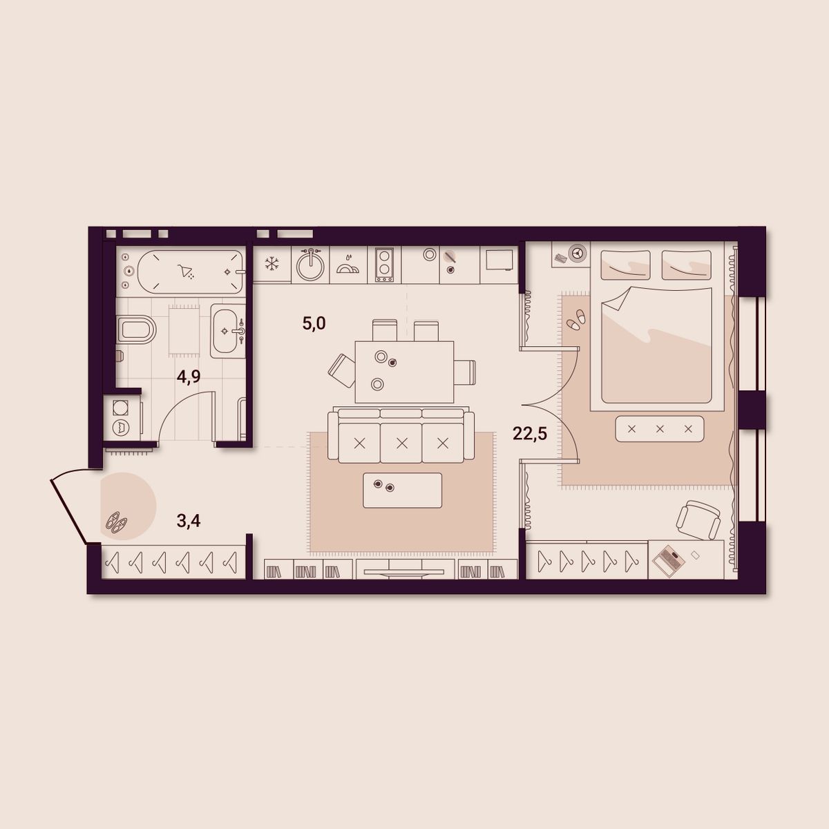 1-комнатная, 35.76 м², № 609 в Шоколад