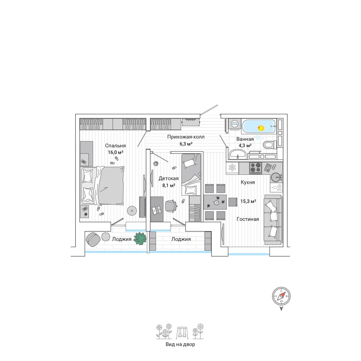 3-комнатная, 53.2 м², № 19 в Greenwood (Гринвуд)